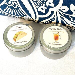 Set of 2 Soy Candles in Tins-Taco Candle-Apple Cider Candle